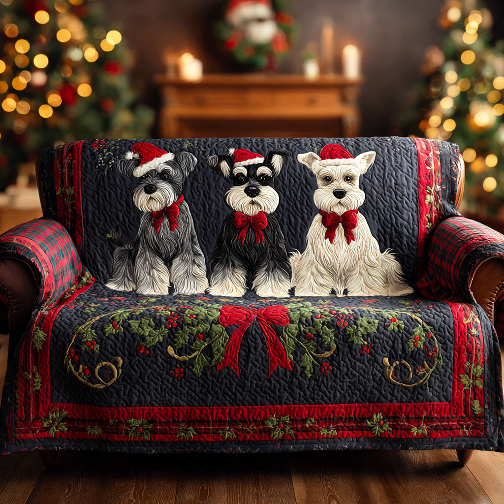 Schnauzer Holiday Trio Quilted Sofa Cover NCU0TV961