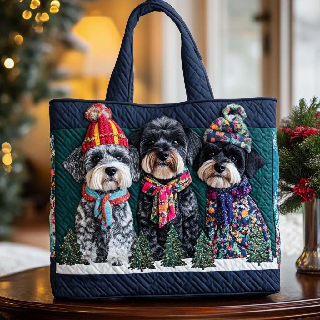 Schnauzer Winter Style Quilted Tote Bag NCU0NT9781
