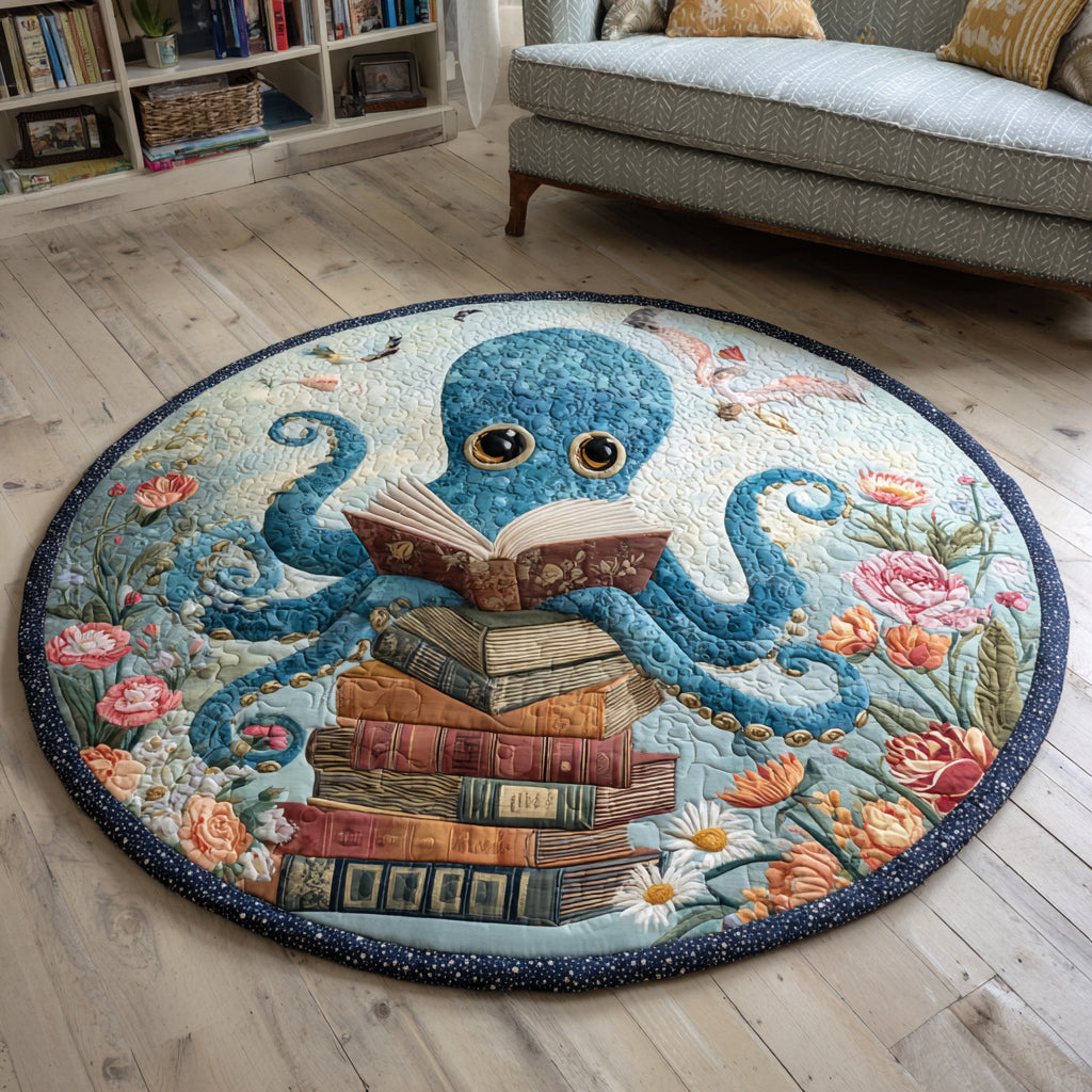 Scholarly Octopus Quilted Round Mat NCU0HH459