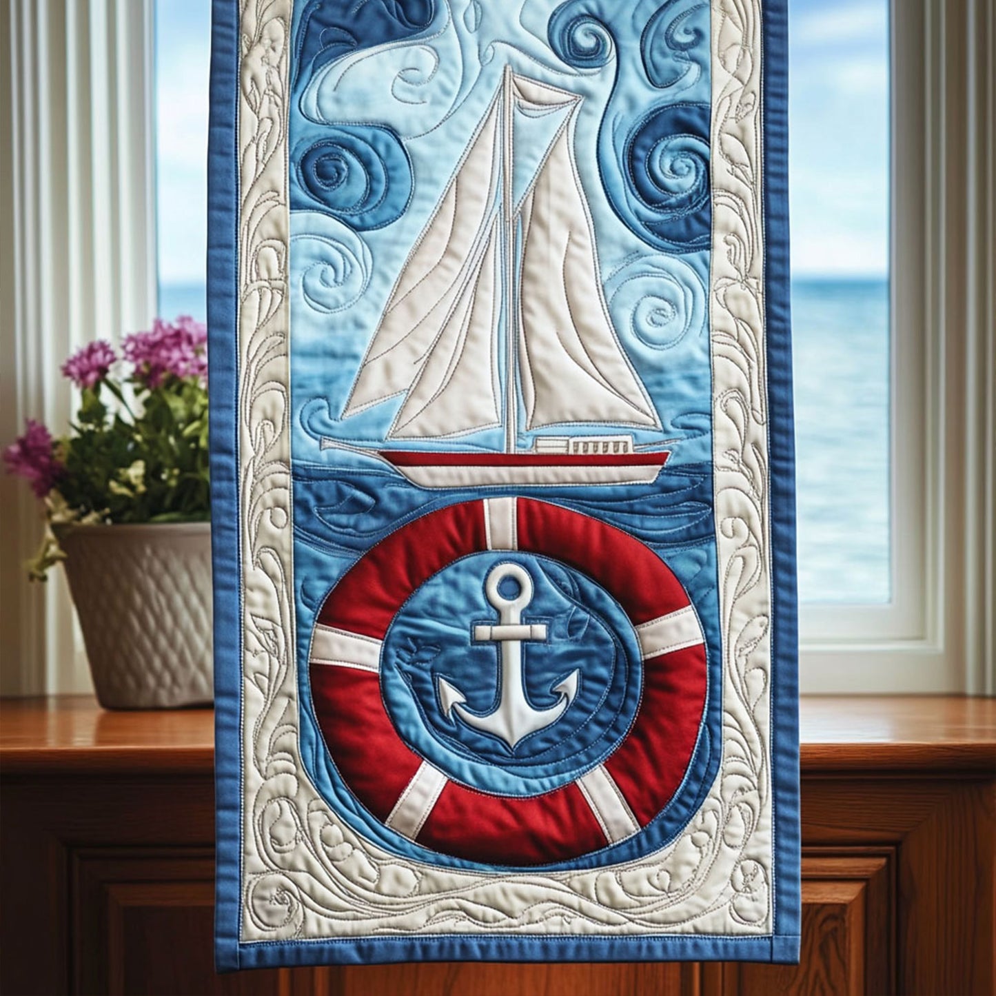Sea Bound Sail Quilted Table Runner NCU0PT5877