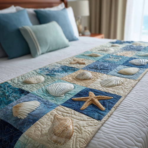 Sea Breeze Blocks Quilted Bed Runner NCU0NT12142