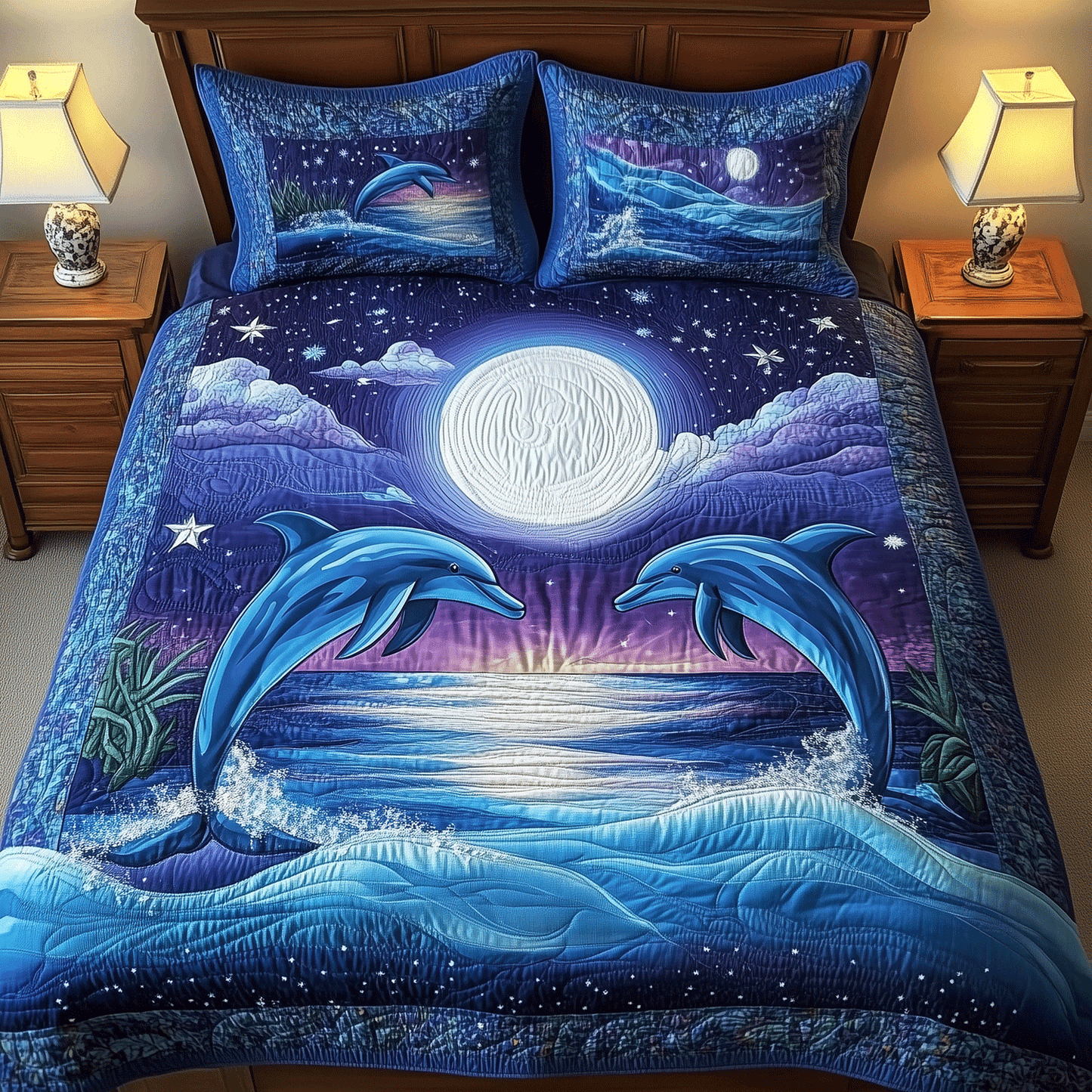 Sea Breeze Dolphins Quilted Bedding Set NCU0TH2716