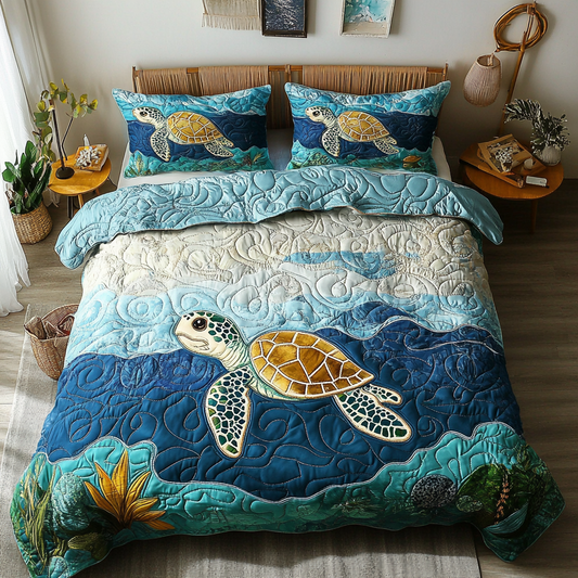 Sea Breeze Shells 3-Piece Quilted Bedding Set NCU0DK2926