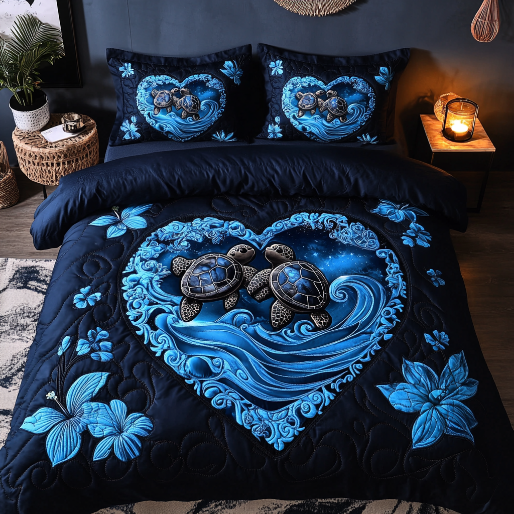 Sea Breeze Turtle 3-Piece Quilted Bedding Set NCU0DK3124