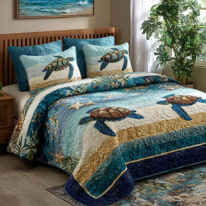 Sea Breeze Turtle 3-Piece Quilted Bedding Set NCU0NT11716