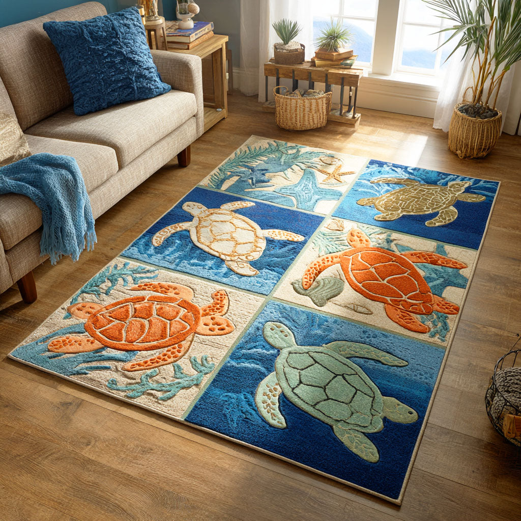 Tui Rugs Sea Breeze Turtle Area Rug NCU0TD986 – Vantique