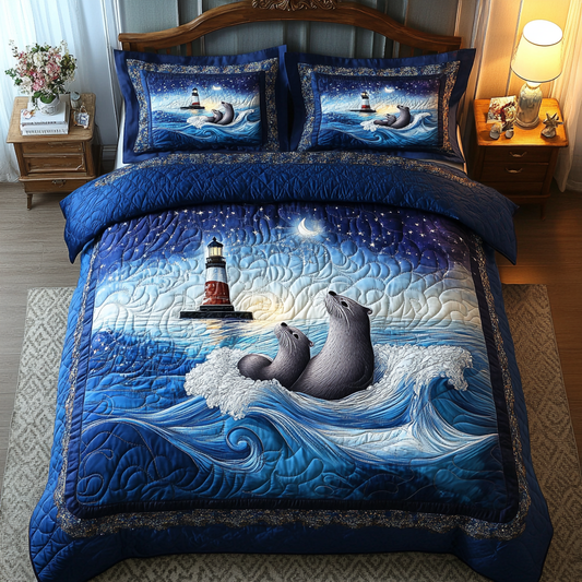 Sea Drift Otters 3-Piece Quilted Bedding Set NCU0DK5830