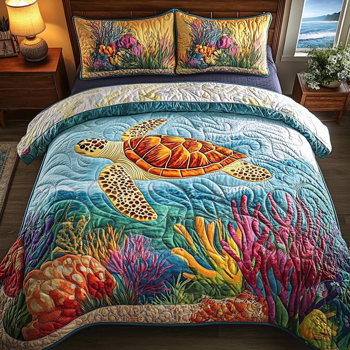 Sea Escape 3-Piece Quilted Bedding Set NCU0DV9465