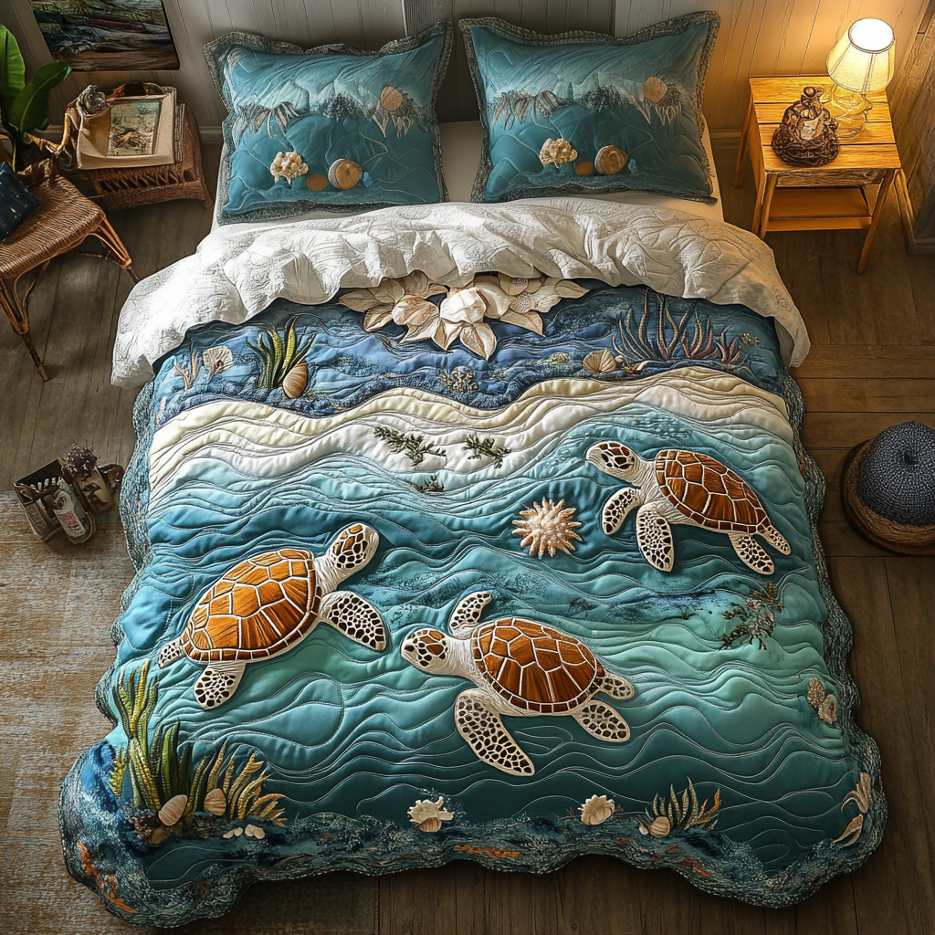 Sea Escape 3-Piece Quilted Bedding Set NCU0VH3933