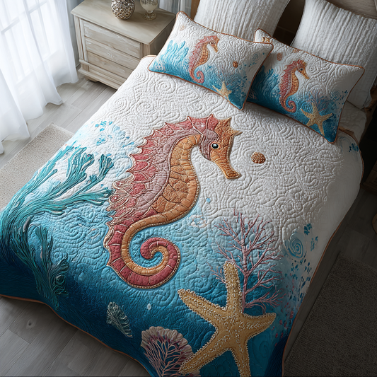 Sea Horse Adventure 3-Piece Quilted Bedding Set NCU0DK8284