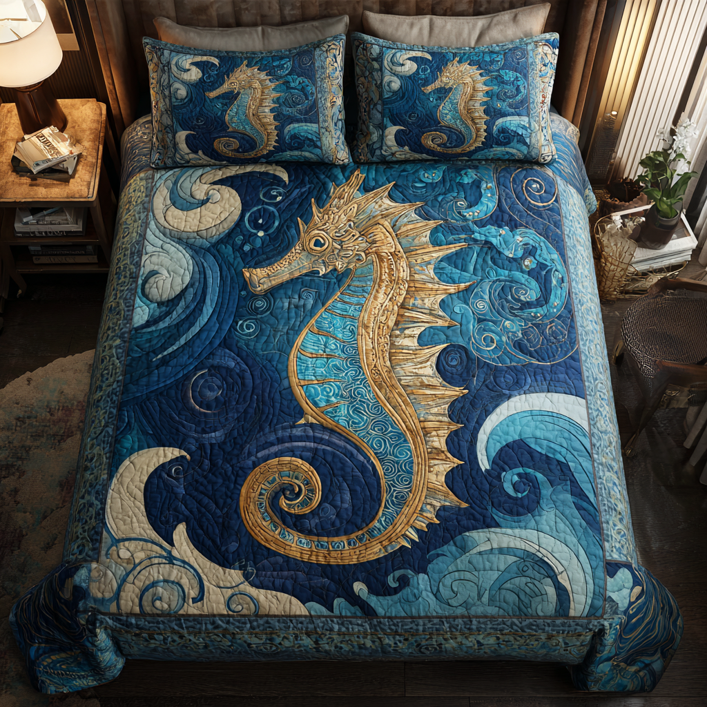 Sea Horse Dreams 3-Piece Quilted Bedding Set NCU0DK8278
