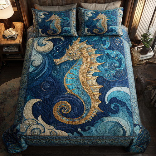 Sea Horse Dreams 3-Piece Quilted Bedding Set NCU0DK8278
