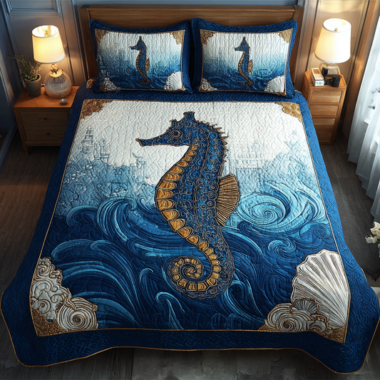 Sea Horse Journey 3-Piece Quilted Bedding Set NCU0DK8279