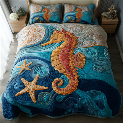 Sea Horse Magic 3-Piece Quilted Bedding Set NCU0DK8281