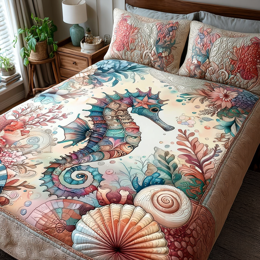 Sea Horse Shore 3-Piece Quilted Bedding Set NCU0DK8283