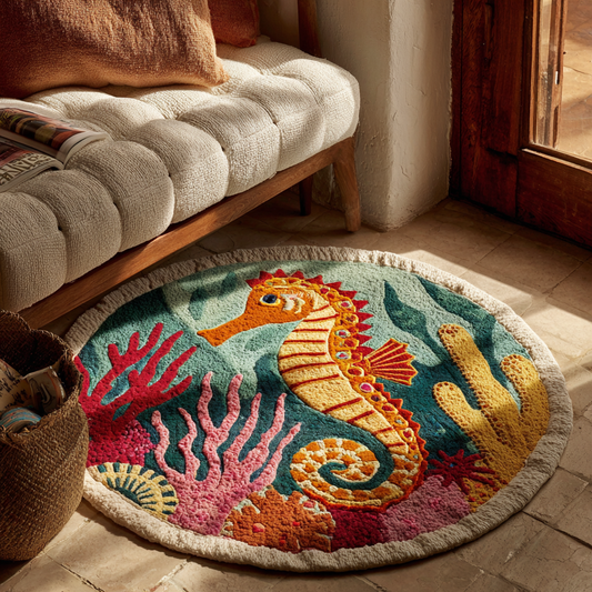 Sea Horse Wave Quilted Round Mat NCU0DK8329