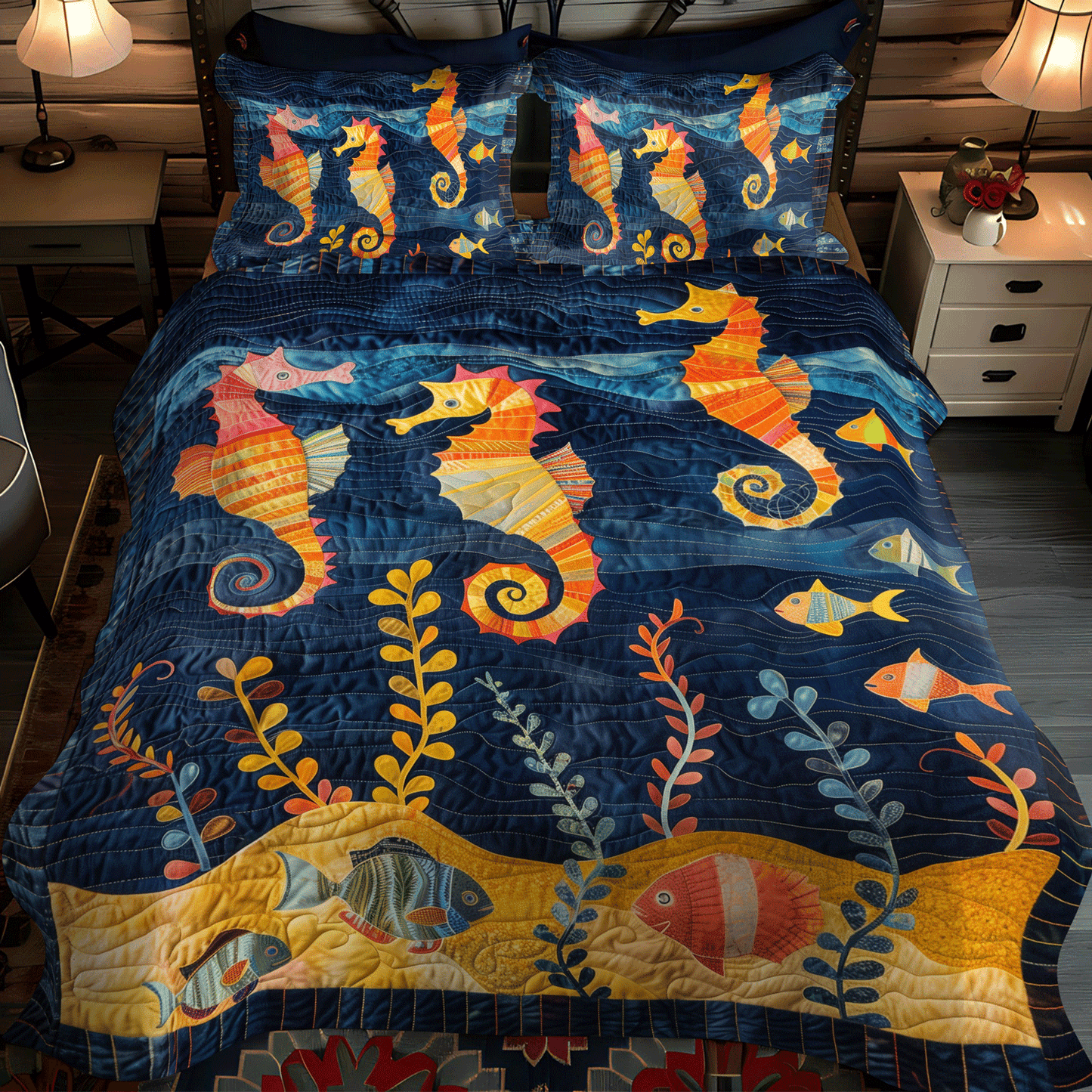 Sea Jewel 3-Piece Quilted Bedding Set NCU0TH1258