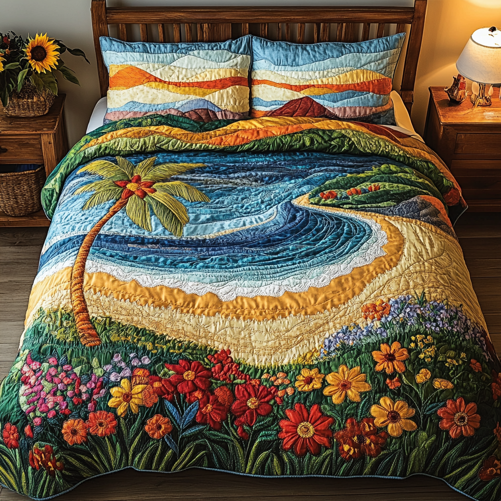 Sea Melody 3-Piece Quilted Bedding Set NCU0VL1781