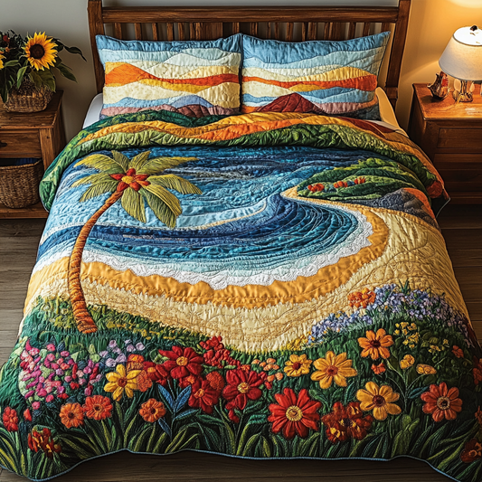 Sea Melody 3-Piece Quilted Bedding Set NCU0VL1781