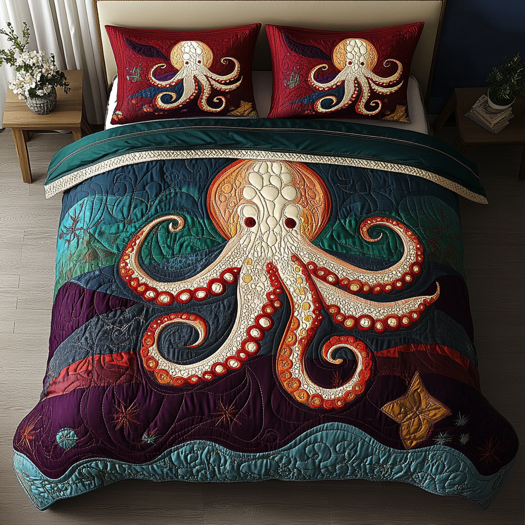 Sea Swirl 3-Piece Quilted Bedding Set NCU0DK3826