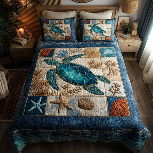 Sea Tides Turtle 3-Piece Quilted Bedding Set NCU0TD007