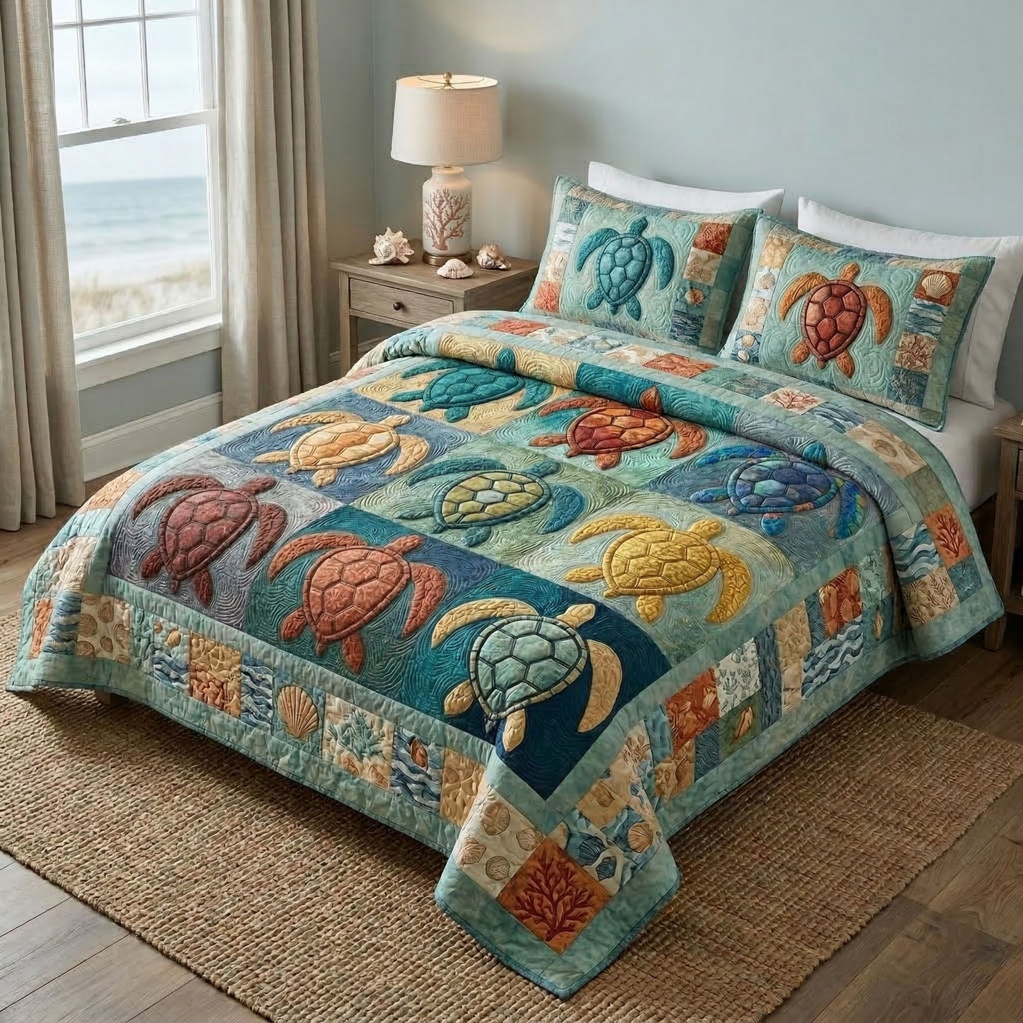 Sea Turtle 3-Piece Quilted Bedding Set NCU0NT12509