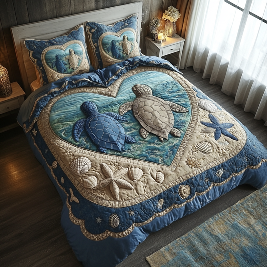Sea Turtle Couple 3-Piece Quilted Bedding Set NCU0DV2329