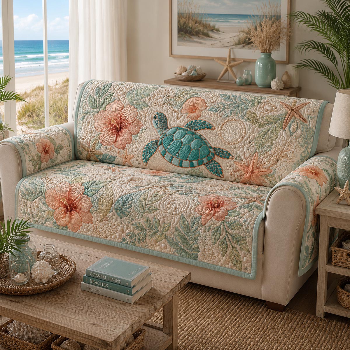 Sea Turtle Cove Quilted Sofa Cover NCU0DV9817
