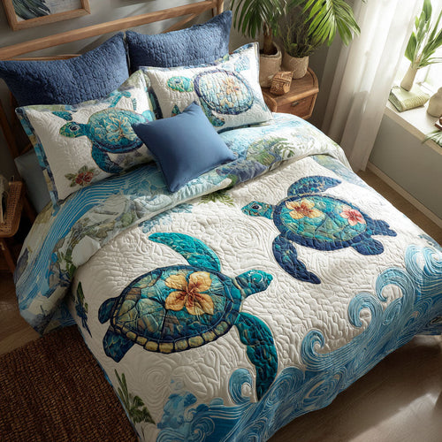 Sea Turtle Dance 3-Piece Quilted Bedding Set NCU0PT8733