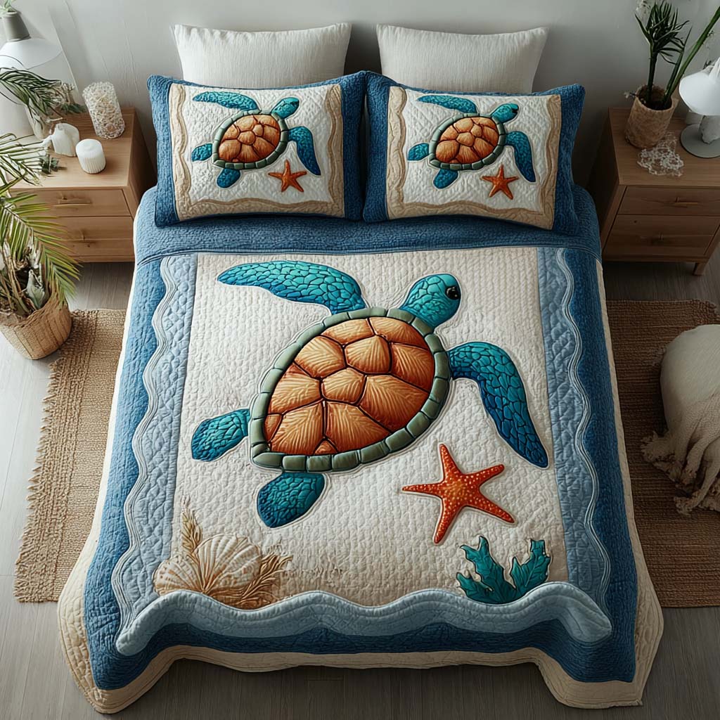 Sea Turtle Dreamscape 3-Piece Quilted Bedding Set NCU0TD002