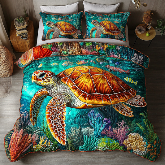 Sea Turtle Glow 3-Piece Quilted Bedding Set NCU0DK6269