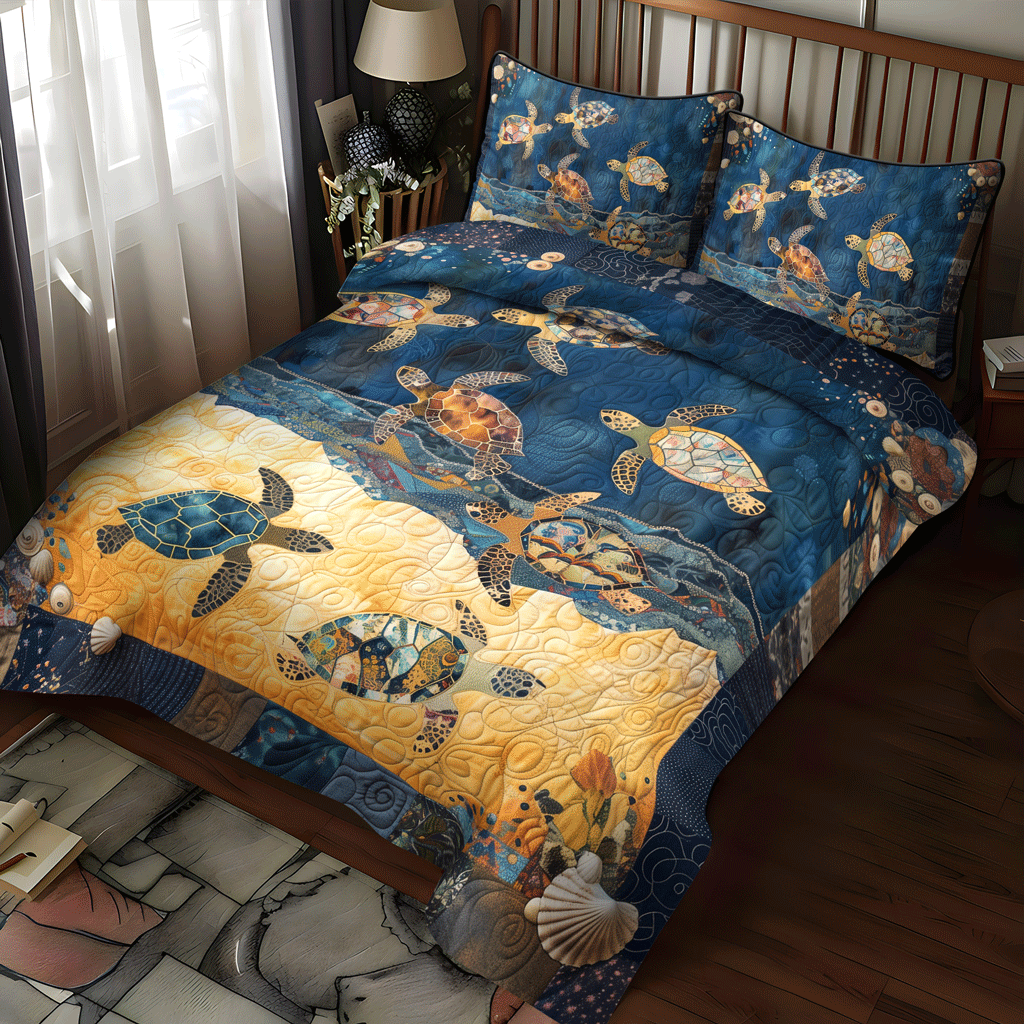 Sea Turtle Mingle 3-Piece Quilted Bedding Set NCU0TH1342