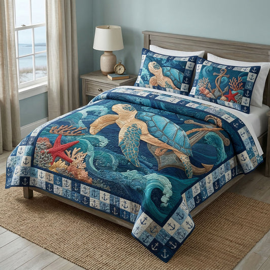 Sea Turtle Paradise 3-Piece Quilted Bedding Set NCU0NT12516