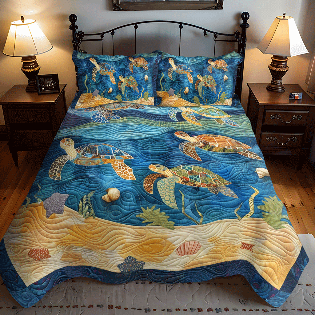 Sea Turtle Playground 3-Piece Quilted Bedding Set NCU0TH1352