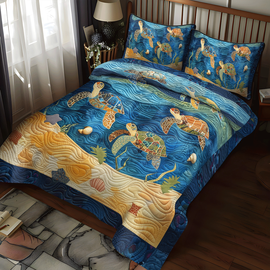 Sea Turtle Playground 3-Piece Quilted Bedding Set NCU0TH1352