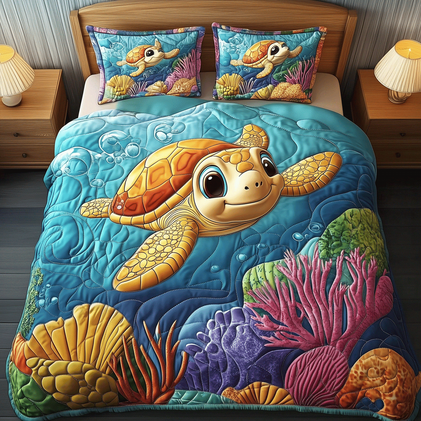 Sea Turtle Quilted Bedding Set NCU0TH2625