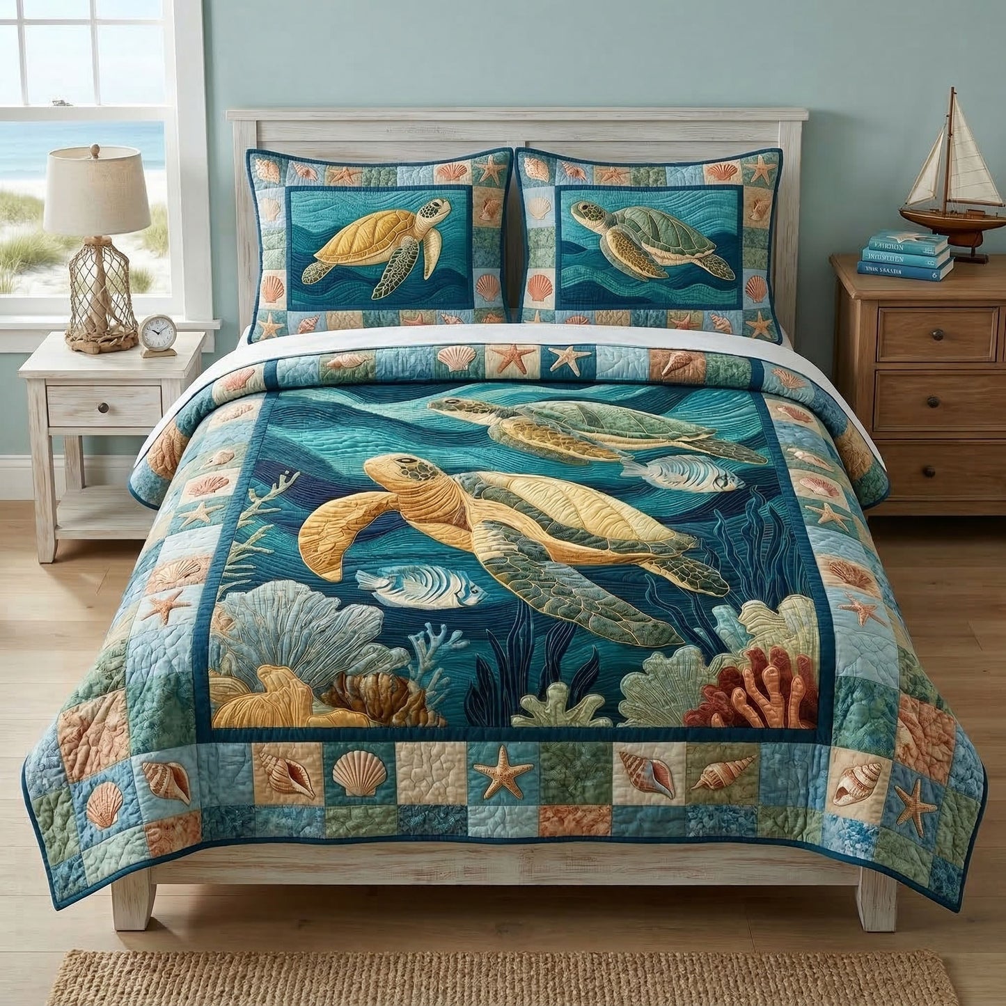 Sea Turtle Reef 3-Piece Quilted Bedding Set NCU0NT12520