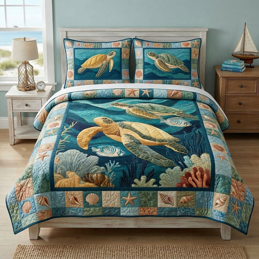 Sea Turtle Reef 3-Piece Quilted Bedding Set NCU0NT12520