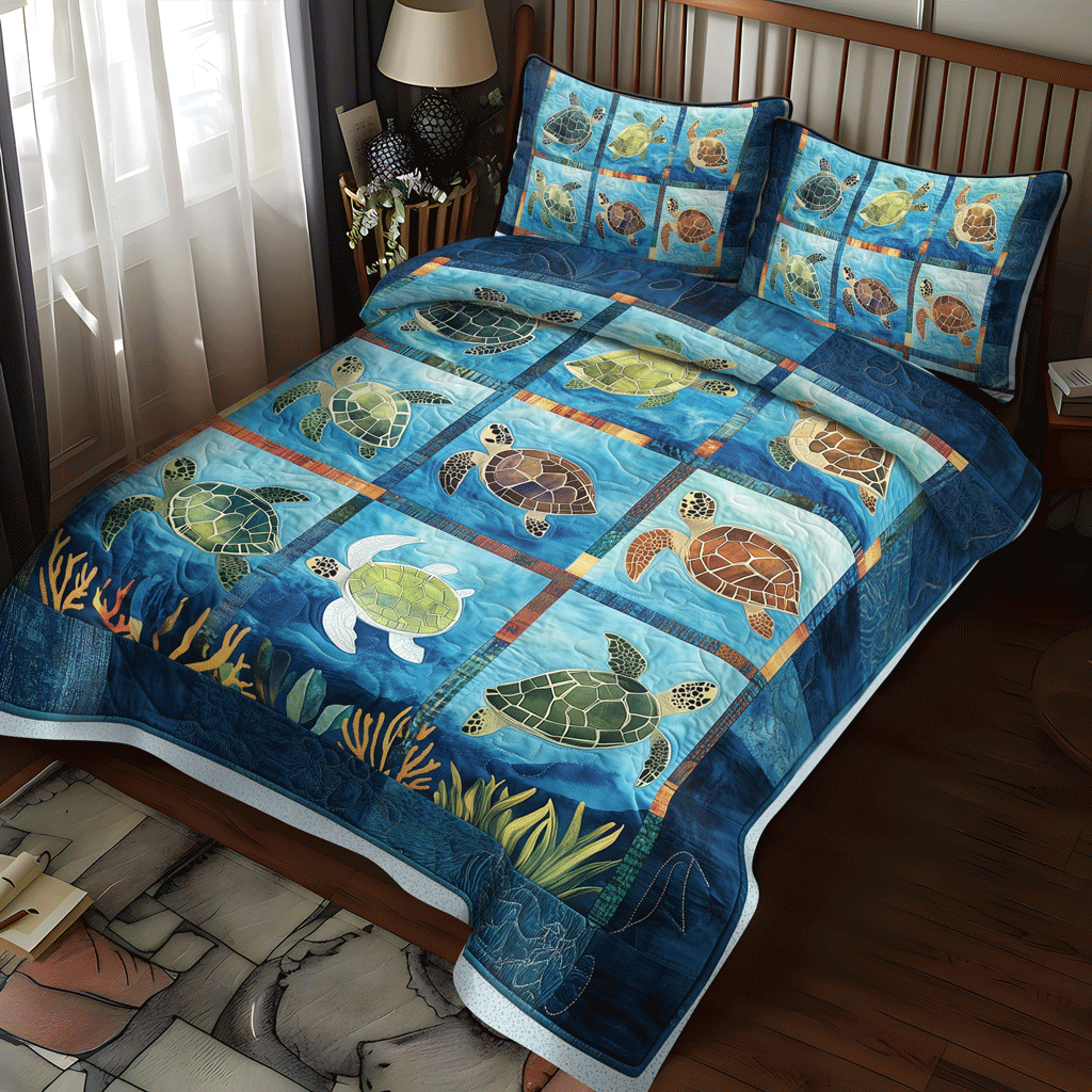 Sea Turtle Treasure 3-Piece Quilted Bedding Set NCU0TL1136