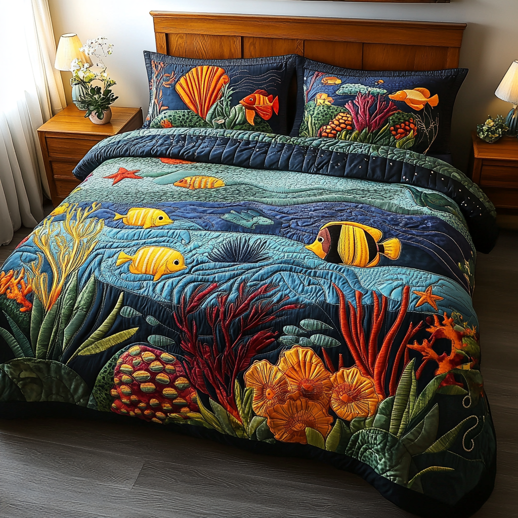 Sea Wonders 3-Piece Quilted Bedding Set NCU0DK5927