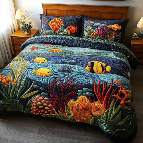 Sea Wonders 3-Piece Quilted Bedding Set NCU0DK5927
