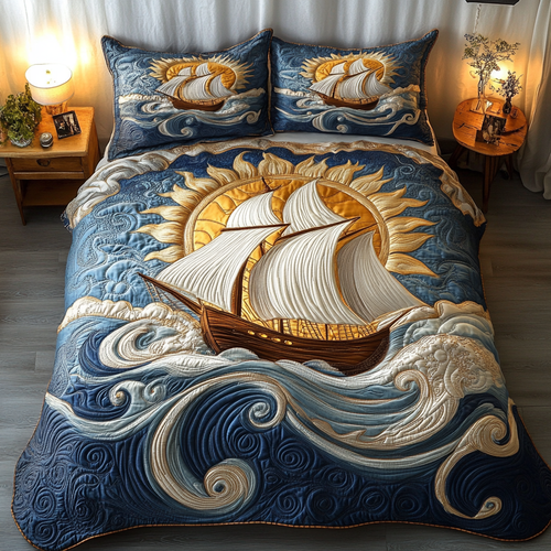 Seabreeze Sailboat 3-Piece Quilted Bedding Set NCU0DK3996