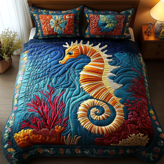 Seahorse Charm 3-Piece Quilted Bedding Set NCU0DV3365