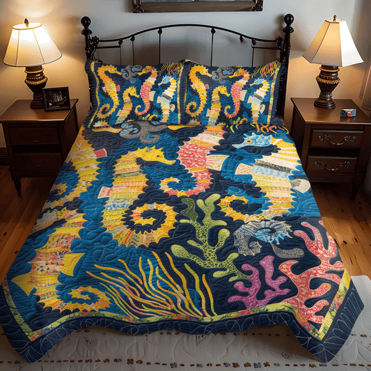 Seahorse Coral 3-Piece Quilted Bedding Set NCU0TH1262
