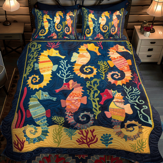 Seahorse Dance 3-Piece Quilted Bedding Set NCU0TH1263