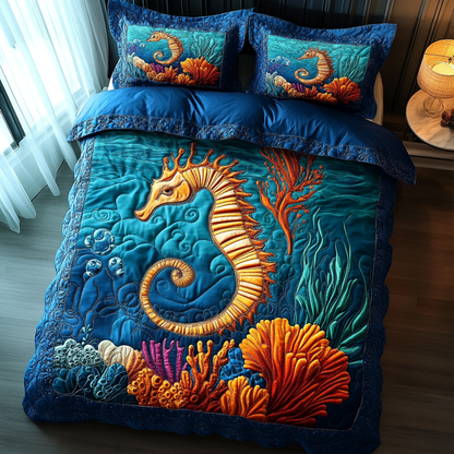 Seahorse 3-Piece Quilted Bedding Set NCU0DV3357