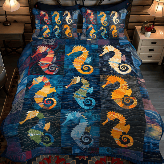 Seahorse Serenade 3-Piece Quilted Bedding Set NCU0TH1257