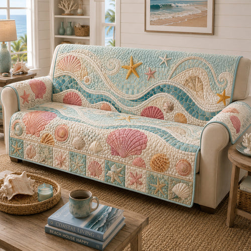 Seashell Cottage Quilted Sofa Cover NCU0PT11795