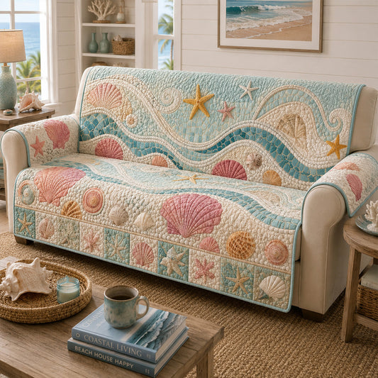 Seashell Cottage Quilted Sofa Cover NCU0PT11795