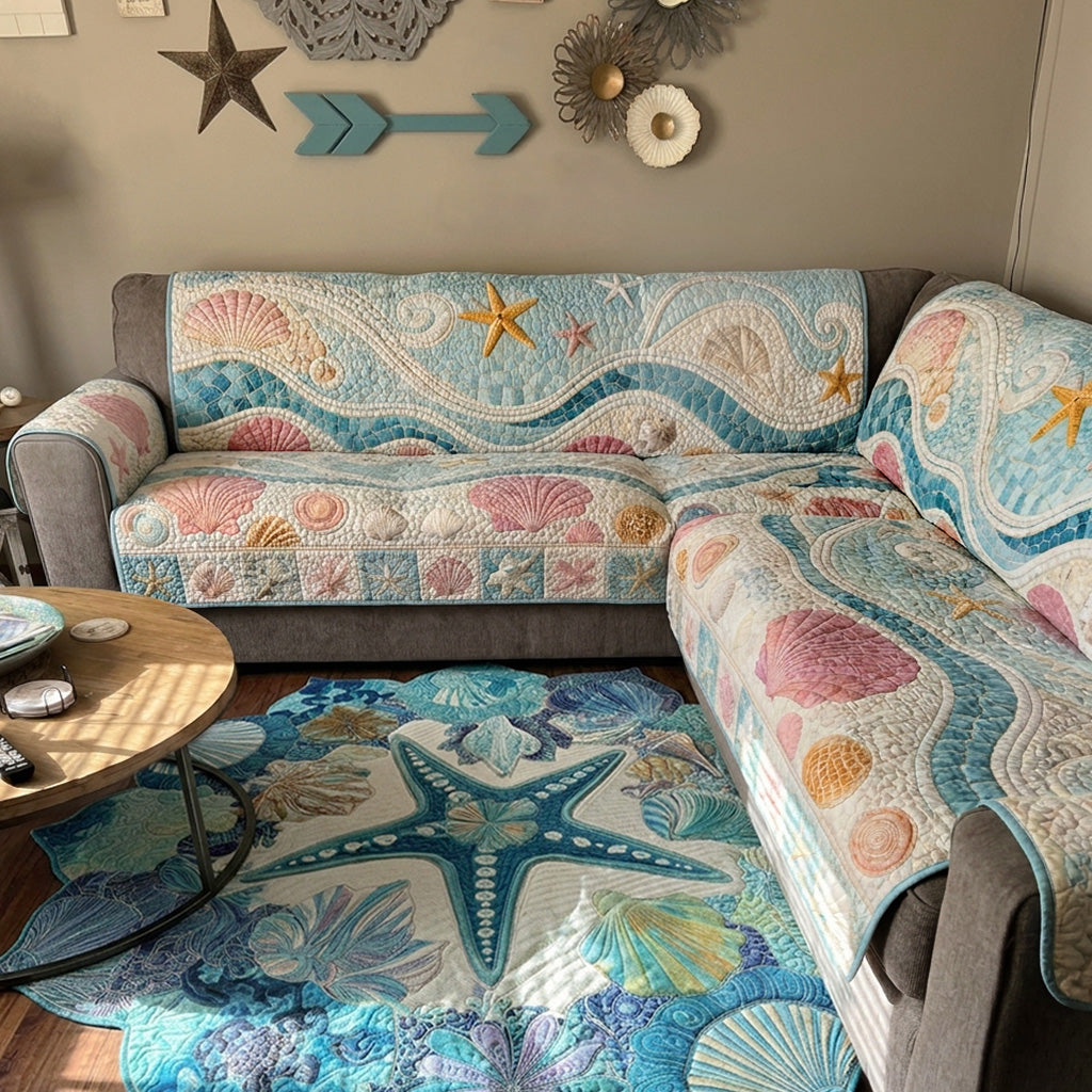 Seashell Cottage Quilted Sofa Cover NCU0PT11795